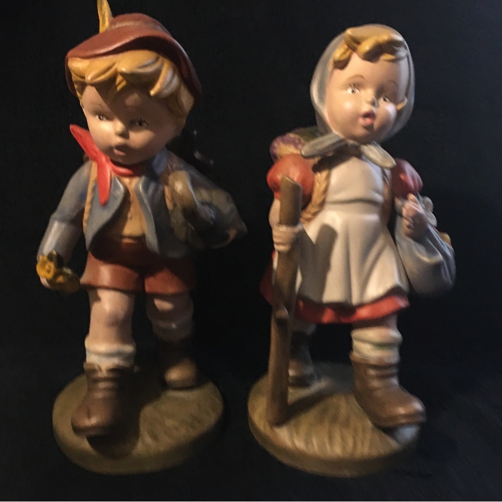 Set of Hummel Inspired Boy And Girl Ceramic Bisque Matt Finish Figurines 10”h